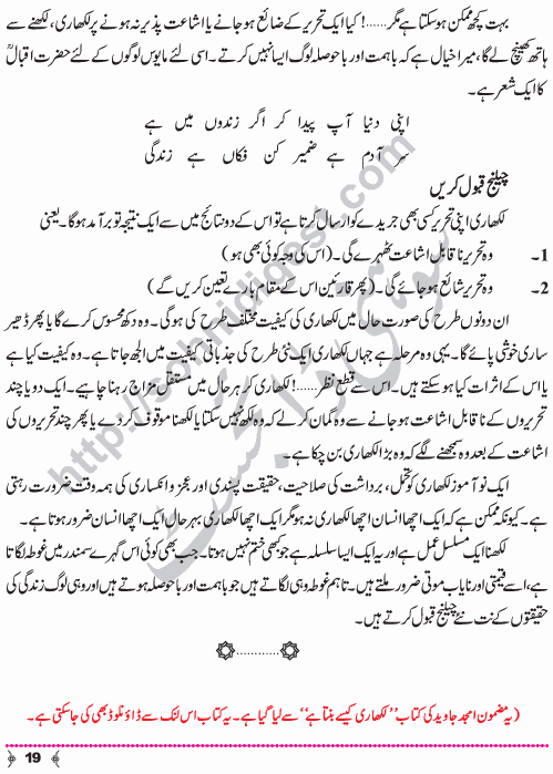 How To Become A Successful Writer is an Urdu Article written by Amjad Javed Novelist and Columnist. This article is taken from his book 'Lekhari Kese Banta Hay' Page No.  19