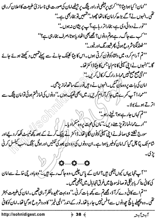 Aahista Aahista Urdu Romantic Novel by Aasiya Raees Khan , Page No. 38