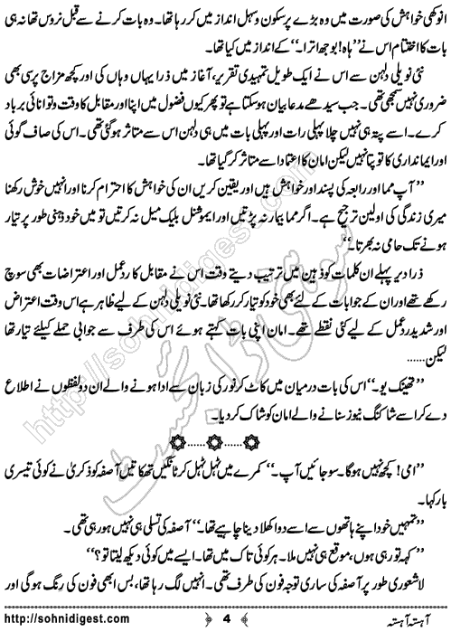 Aahista Aahista Urdu Romantic Novel by Aasiya Raees Khan , Page No. 4