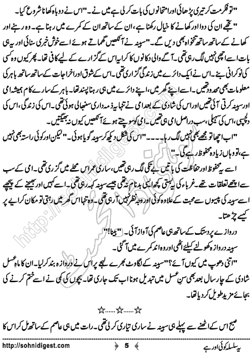 Yeh Silsila Koi Aur Hai Romantic Urdu Novel by Aasiya Raees Khan, Page No.  5