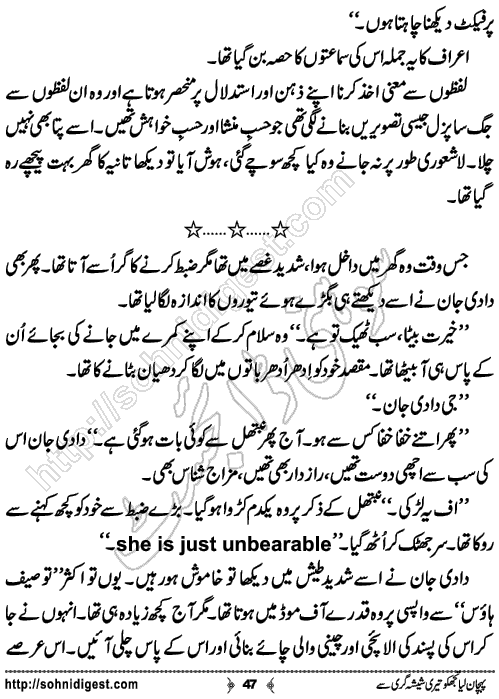 Pehchan Liya Tujh Ko Romantic Urdu Novel by Afshan Afridi, Page No.47