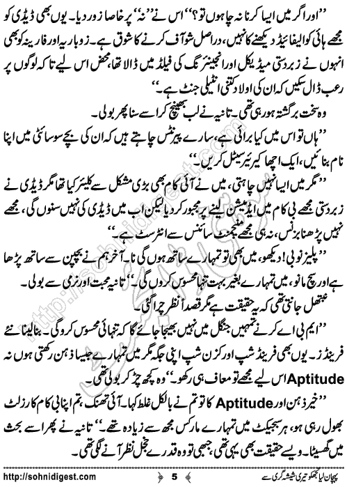 Pehchan Liya Tujh Ko Romantic Urdu Novel by Afshan Afridi, Page No.5