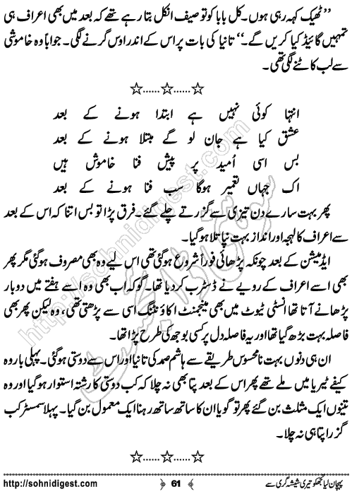 Pehchan Liya Tujh Ko Romantic Urdu Novel by Afshan Afridi, Page No.61