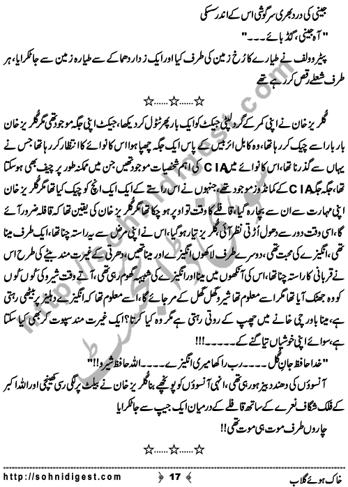 Khak Hoye Gulab is a Novelette written By Ahmad Sajjad Babar about the American Drone attacks on innocent people of Pakistan and Afghanistan ,    Page No. 17
