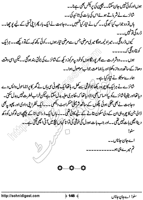 Suno Aye Jaan e Jaana is an Urdu Romantic Novel written by Ammarah Khan on the happy occasion of Eid ,  Page No. 148