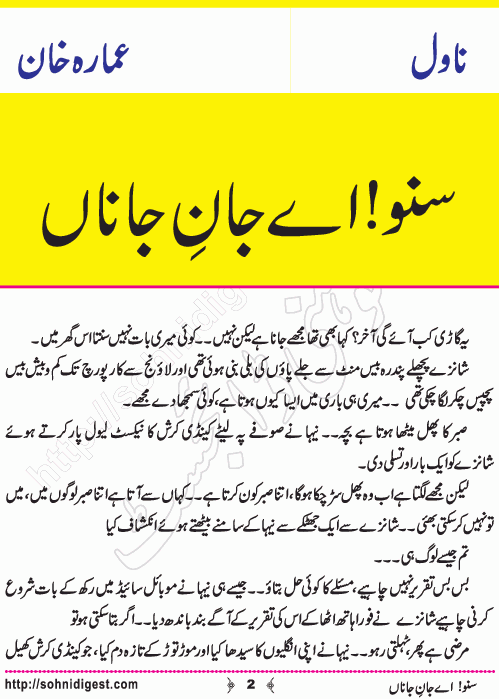 Suno Aye Jaan e Jaana is an Urdu Romantic Novel written by Ammarah Khan on the happy occasion of Eid ,  Page No. 2