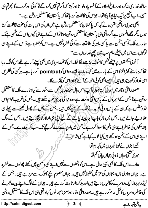 Yeh Watan Tumhara Hai is an Urdu Short Story by Ayesha Tariq about terrorism and bomb blasting in Pakistan ,  Page No. 3