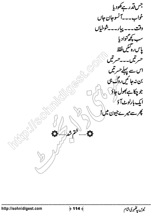 Terrace Pe Thehri Sham Romantic Urdu Novel by Bilal Aslam,Page No.114