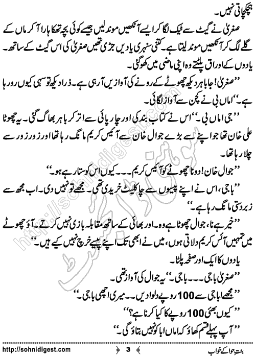 Bint-e-Hawa Ke Khwab is a Short Urdu Story written by Bint e Sadiq about the social issue of women rights,Page No.3