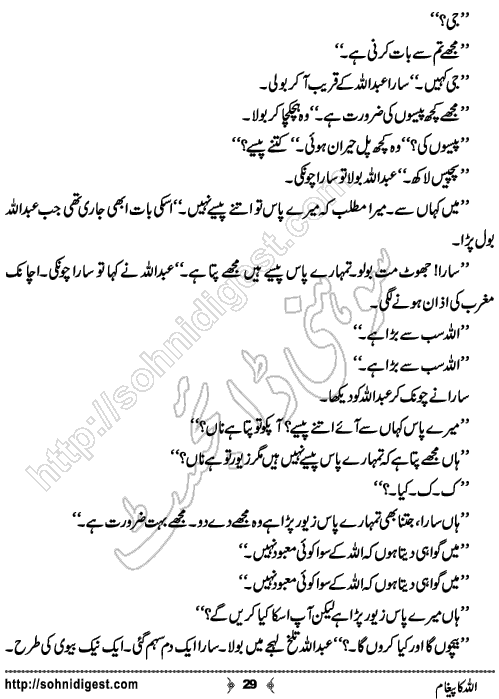 Allah Ka Pegham Urdu Novelette by Haider Amjad, Page No. 29