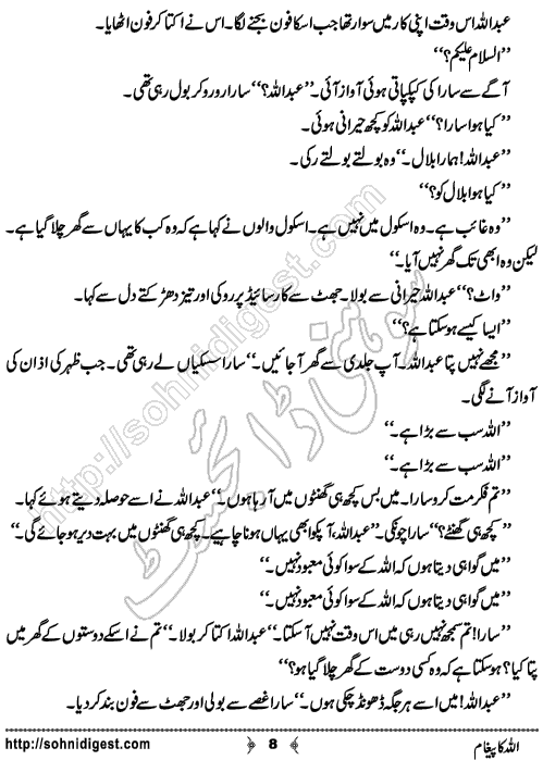 Allah Ka Pegham Urdu Novelette by Haider Amjad, Page No. 8