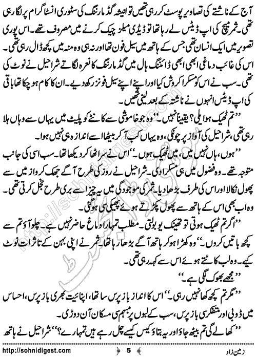Zameenzad Romantic Urdu Novel by Hina Kamran,Page No.5