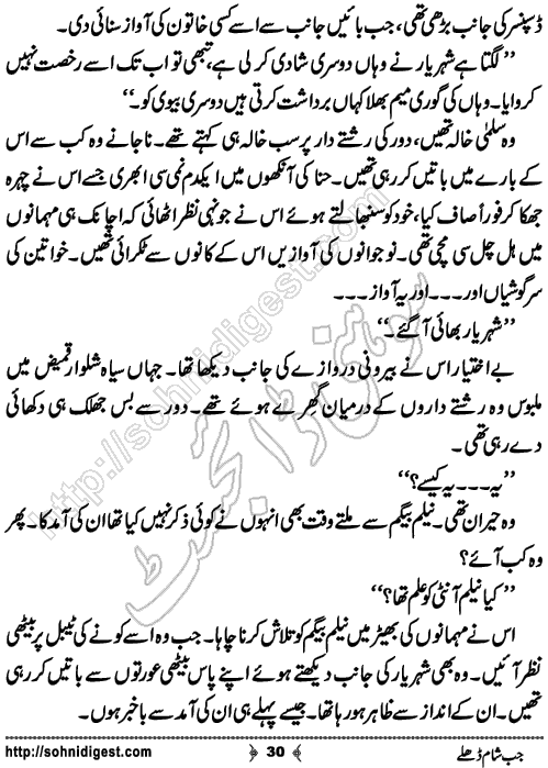 Jub Sham Dhaley Romantic Urdu Novel by Jiya Abbasi, Page No. 30