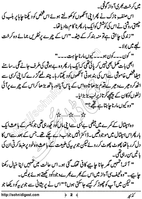 Kidnapper is an Urdu Short Story written by Jiya Abbasi about a greedy and mean husband who kidnapped his own wife for the lust of money,Page No.2