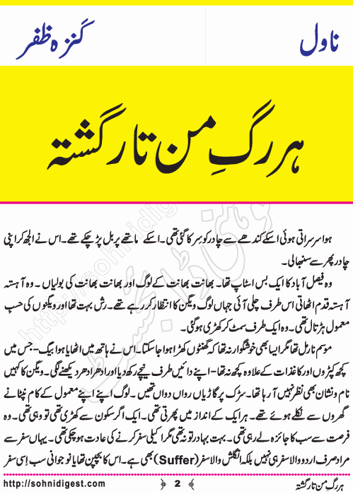 Har Rag e Man Tar Gashta Urdu Romantic Novel by Kanza Zafar, Page No. 2