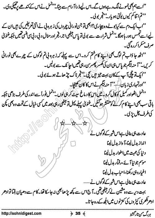 Har Rag e Man Tar Gashta Urdu Romantic Novel by Kanza Zafar, Page No. 35