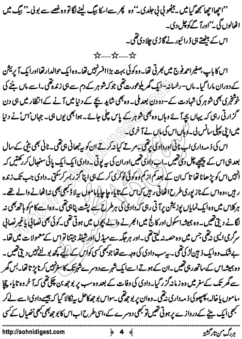 Har Rag e Man Tar Gashta Urdu Romantic Novel by Kanza Zafar, Page No. 4