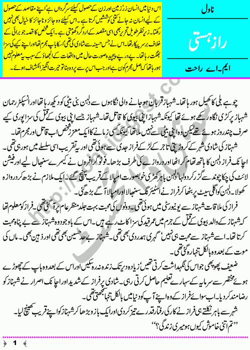 Raaz e Hasti a Crime & Punishment Murder Mystery Urdu Novel by MA Rahat Page No. 1