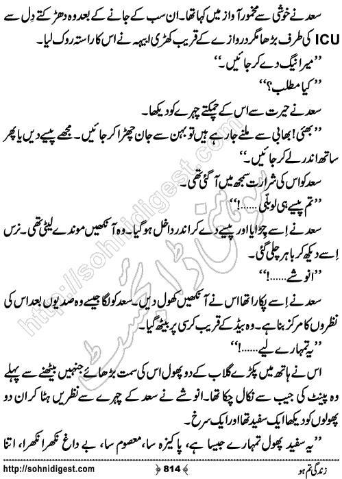 Zindagi Tum Ho Romantic Urdu Novel by Madiha Tariq, Page No.814