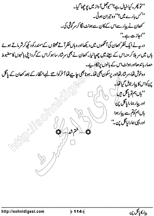 Piyar Ka Pagalpan Urdu Romantic Novel by Mehwish Chaudhary , Page No. 114