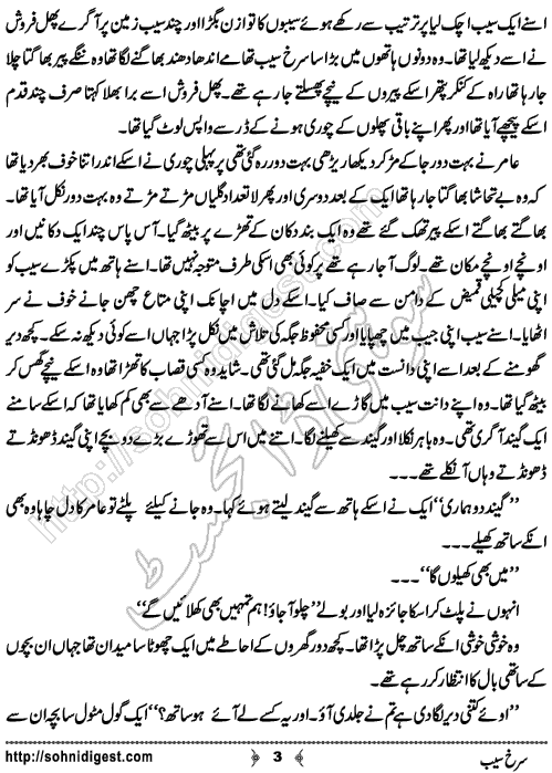 Surkh Seeb is an Urdu Short Story written by Memona Amn about helping poor people ,  Page No. 3