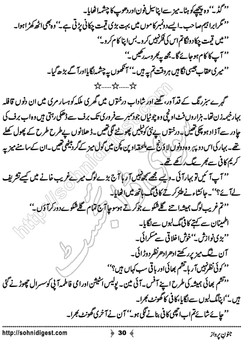 Junoon e Parwaz Romantic Urdu Novel by Muntaha Arain, Page No.  30