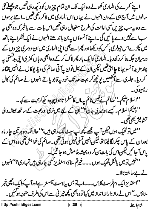 Sham Dhaley Romantic Urdu Novel by Nadia Ahmad, Page No.28