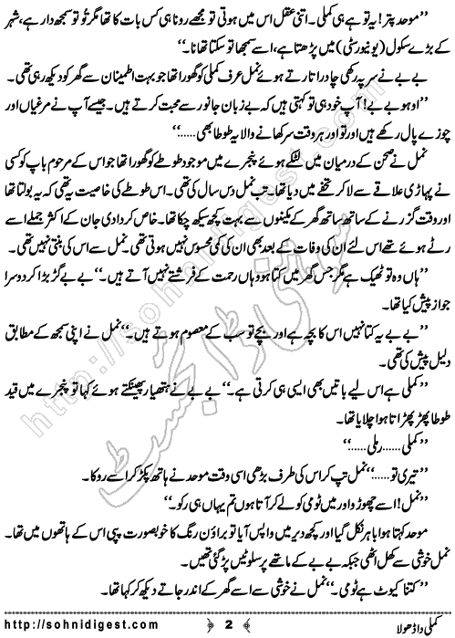 Kamli Da Dhola is a Short Story by Qurat Ul Ain Khurram Hashmi about a simple heart girl who has her own philosophy of life,  Page No.2