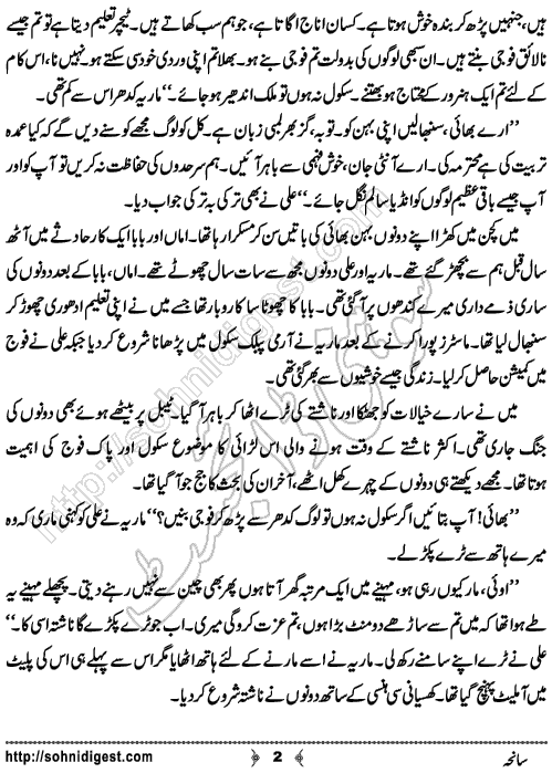 Saniha is an Urdu Short Story written by Quratul Aine Anee about terrorism, Page No. 2