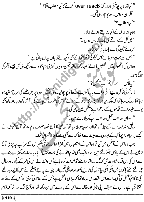 Dayar-e-Dasht Ka Dia by Rahila Jabeed Badar is a full length Social Romantic Novel. Page No.  119