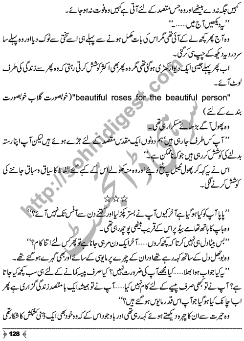 Dayar-e-Dasht Ka Dia by Rahila Jabeed Badar is a full length Social Romantic Novel. Page No.  128