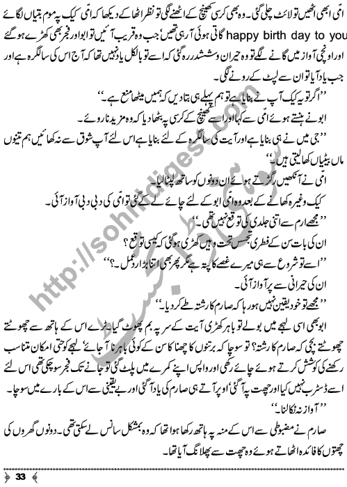 Dayar-e-Dasht Ka Dia by Rahila Jabeed Badar is a full length Social Romantic Novel. Page No.  33