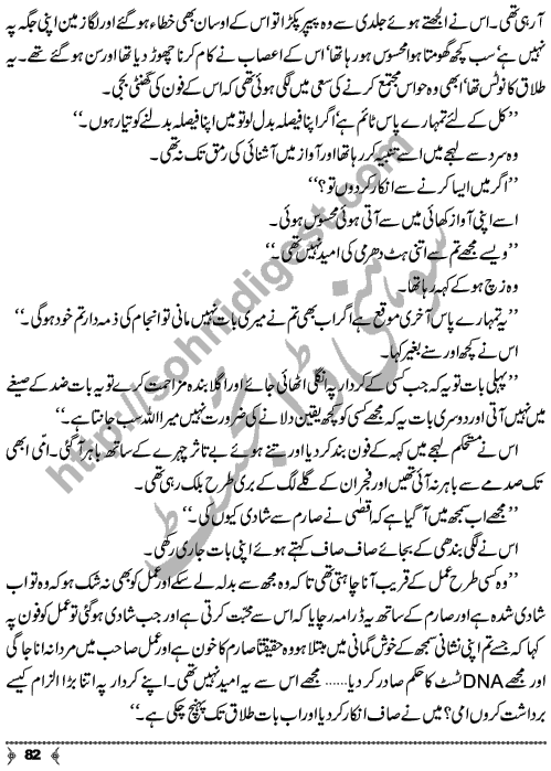 Dayar-e-Dasht Ka Dia by Rahila Jabeed Badar is a full length Social Romantic Novel. Page No.  82