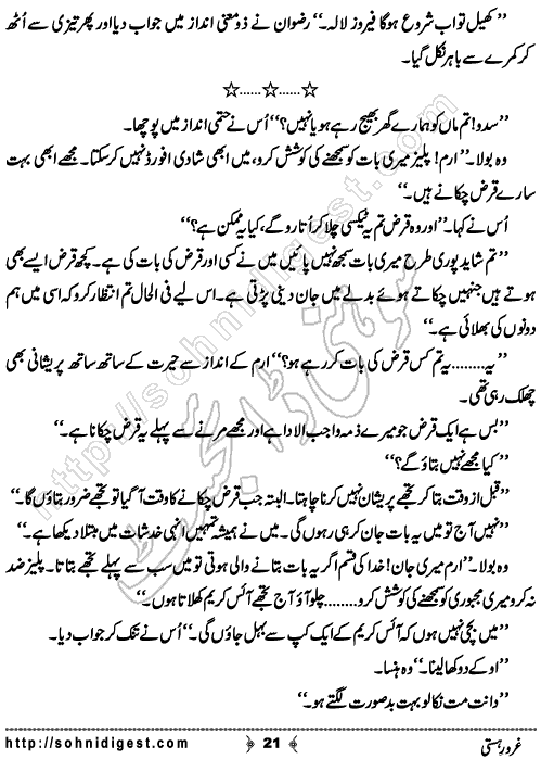 Gharoor e Hasti is a Crime Story By Razzaq Shahid Kohler about the political terrorism,  Page No.21