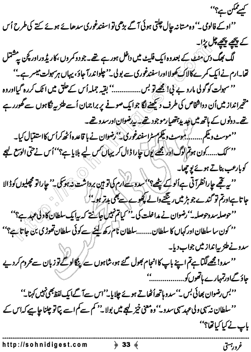 Gharoor e Hasti is a Crime Story By Razzaq Shahid Kohler about the political terrorism,  Page No.33