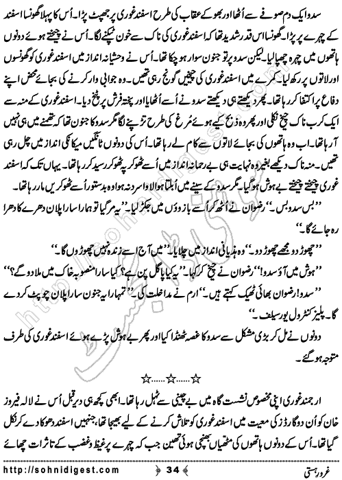 Gharoor e Hasti is a Crime Story By Razzaq Shahid Kohler about the political terrorism,  Page No.34