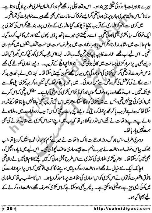 Zulmat Kada is a Horror and Mystery Novel written by Dr Sabir Ali Hashmi about a thief who entered in a haunted house for saving his life but there he encountered with ghosts and witches where the hair raising situation and spine chilling events make his night really gruesome, Page No. 27