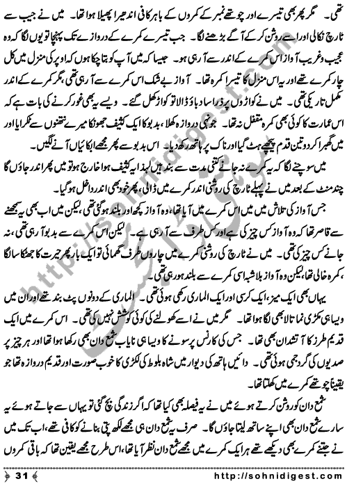 Zulmat Kada is a Horror and Mystery Novel written by Dr Sabir Ali Hashmi about a thief who entered in a haunted house for saving his life but there he encountered with ghosts and witches where the hair raising situation and spine chilling events make his night really gruesome, Page No. 32