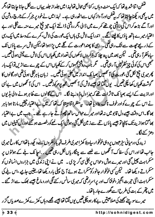 Zulmat Kada is a Horror and Mystery Novel written by Dr Sabir Ali Hashmi about a thief who entered in a haunted house for saving his life but there he encountered with ghosts and witches where the hair raising situation and spine chilling events make his night really gruesome, Page No. 34