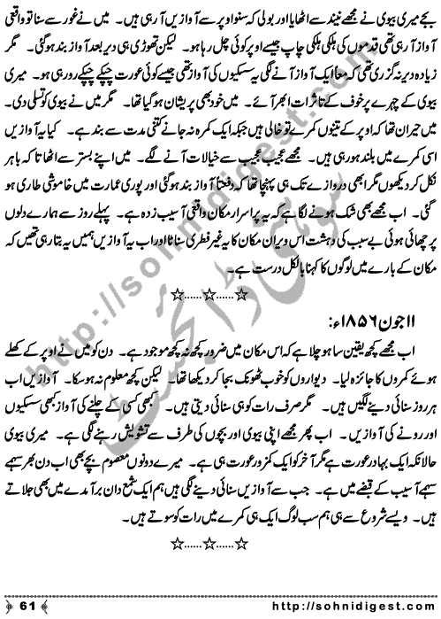 Zulmat Kada is a Horror and Mystery Novel written by Dr Sabir Ali Hashmi about a thief who entered in a haunted house for saving his life but there he encountered with ghosts and witches where the hair raising situation and spine chilling events make his night really gruesome, Page No. 62