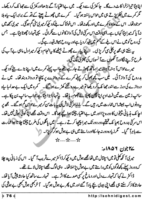 Zulmat Kada is a Horror and Mystery Novel written by Dr Sabir Ali Hashmi about a thief who entered in a haunted house for saving his life but there he encountered with ghosts and witches where the hair raising situation and spine chilling events make his night really gruesome, Page No. 77