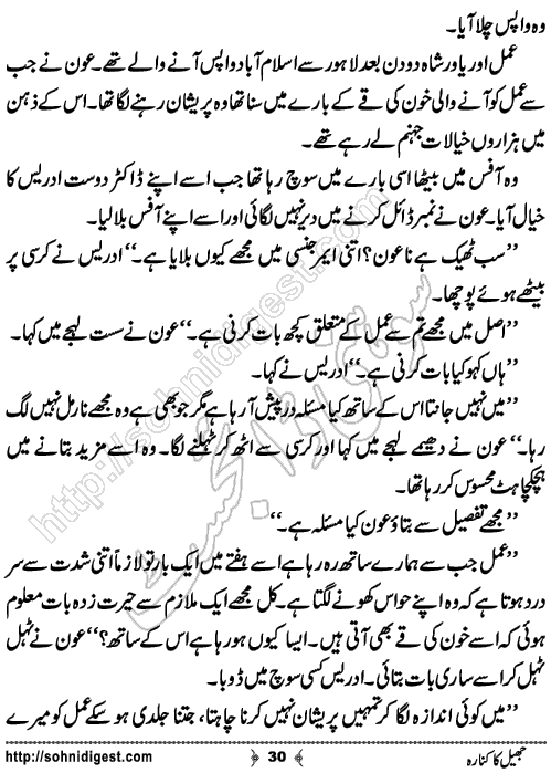 Jheel ka Kinara Urdu Novelette by Saba Azhar,Page No.30