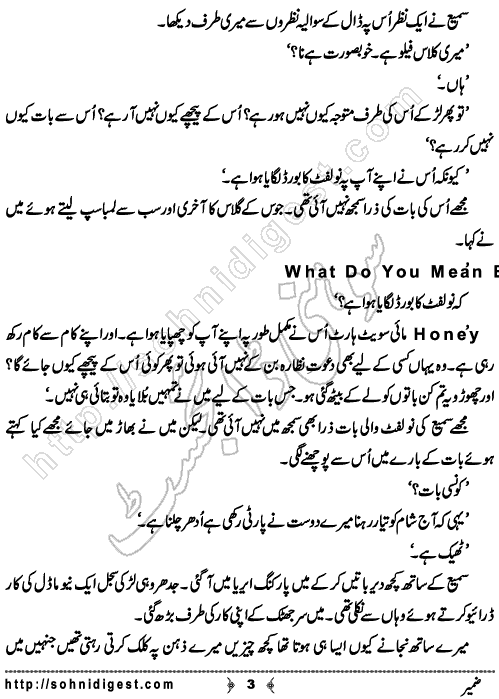 Zameer  is a Short Story By Sabahat Rafiq about how people ignor their inner voice and become slaves of their wishes,  Page No.3
