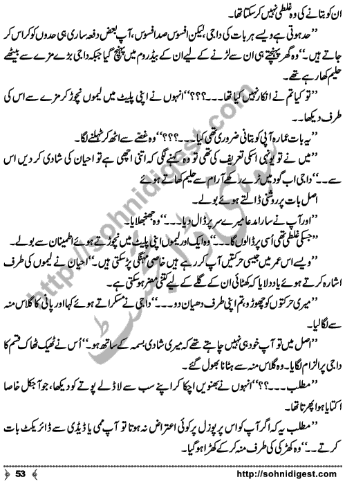 Chalo Hum Sath Chaltay Hain an Urdu novelette written by Saima Akram Chaudhary, famous Writer, Novelist and Dramatist. Page No. 53