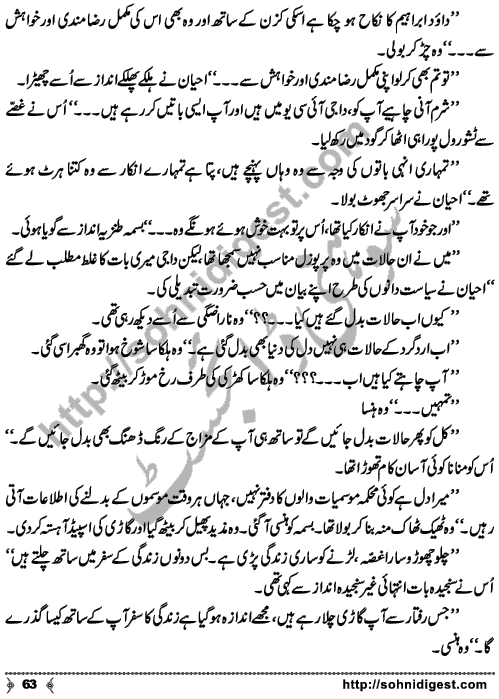 Chalo Hum Sath Chaltay Hain an Urdu novelette written by Saima Akram Chaudhary, famous Writer, Novelist and Dramatist. Page No. 63