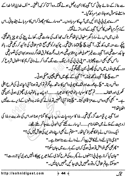 Sanjog  is a Social Romantic Novel By Seema Bint e Asim about a old man who was paying for his wrong deeds,  Page No.44