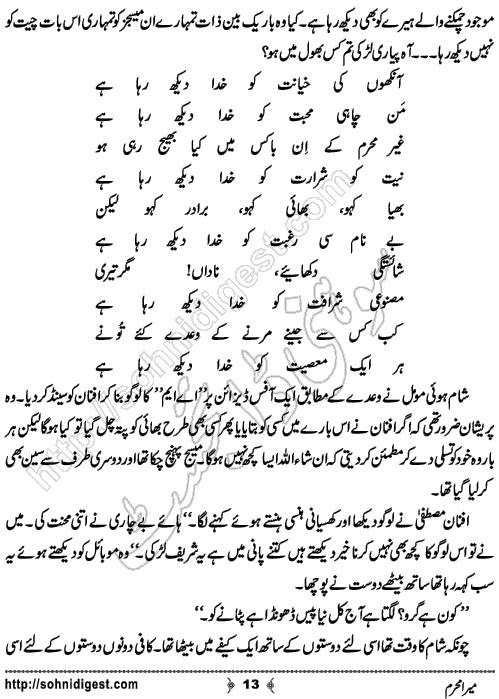 Mera Mehram Romantic Urdu Novel by Sehar Usama, Page No.  13