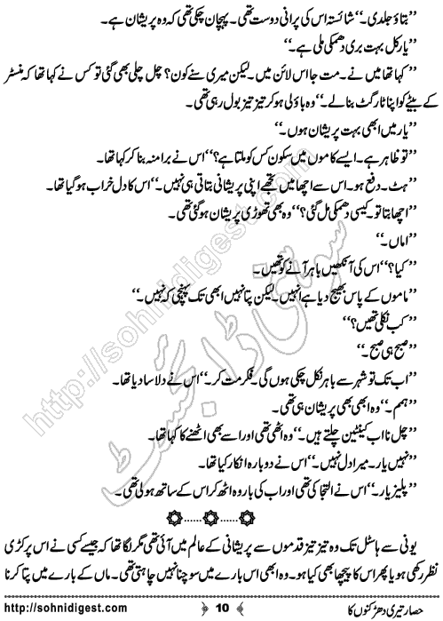 Hisar Teri Dharkano Ka Urdu Novelette by Shahzadi Hifsa , Page No. 10