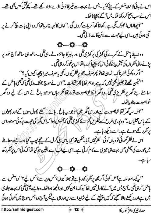 Hisar Teri Dharkano Ka Urdu Novelette by Shahzadi Hifsa , Page No. 12