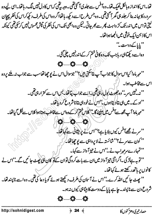 Hisar Teri Dharkano Ka Urdu Novelette by Shahzadi Hifsa , Page No. 24